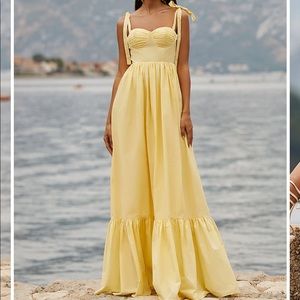 Yellow maxi poplin fabric dress